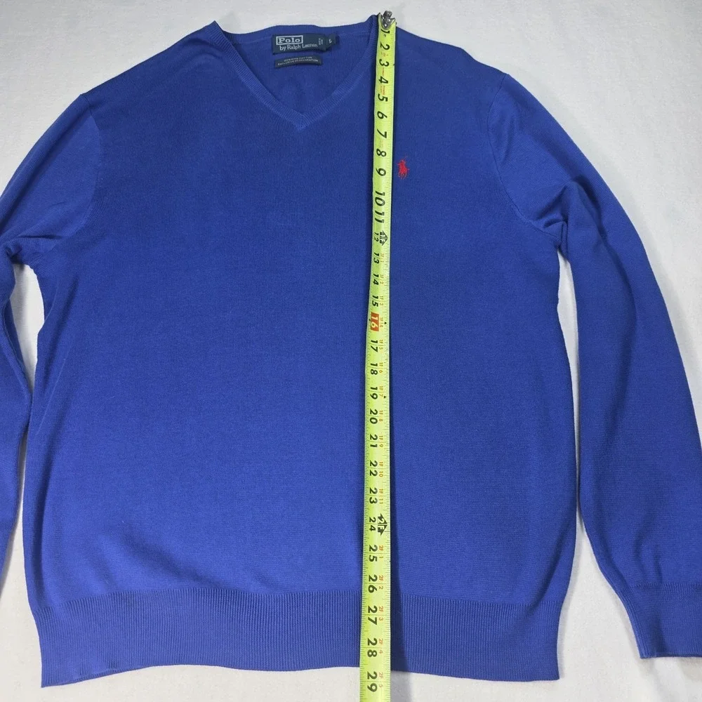 Vintage Y2K RALPH LAUREN POLO Jumper Sweater V-Neck Blue Size L‎ Pima Cotton